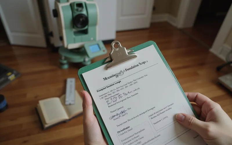 Clipboard with a measured foundation scope listing quantities and exclusions