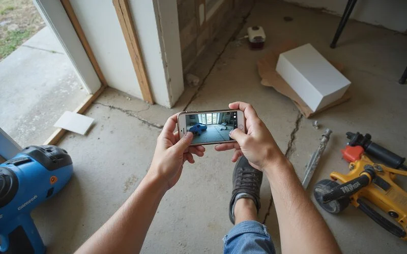 Foundation crack being photographed for records