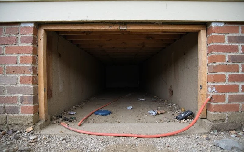 Crawl space access hatch cleared and open at a Middle Tennessee home