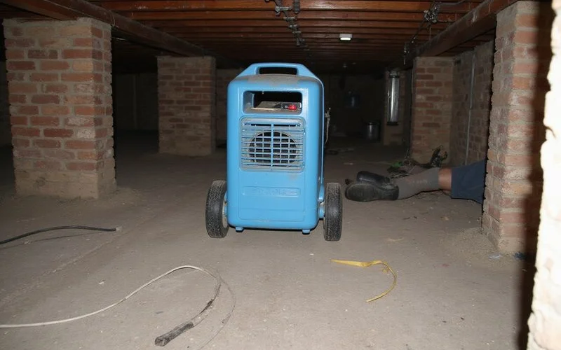 Dehumidifier running in an unsealed crawl space with a dirt floor