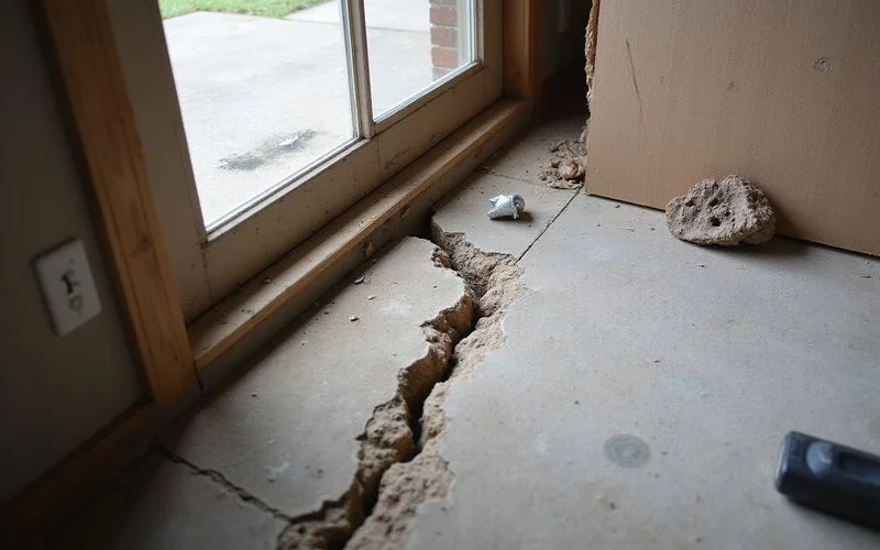 Diagonal crack near a basement window corner
