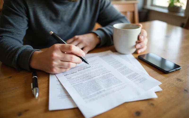 Homeowner highlighting exclusions on a printed scope of work