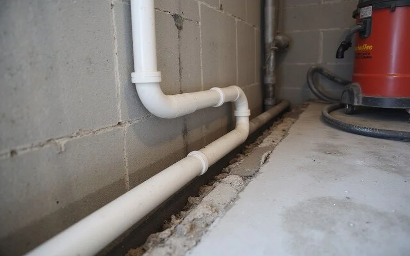 Interior perimeter drain installation in a basement