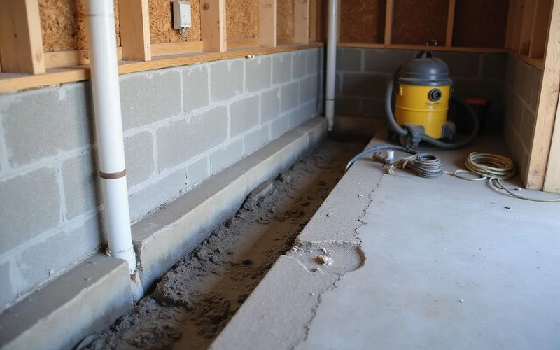 Interior perimeter drain along a basement footing