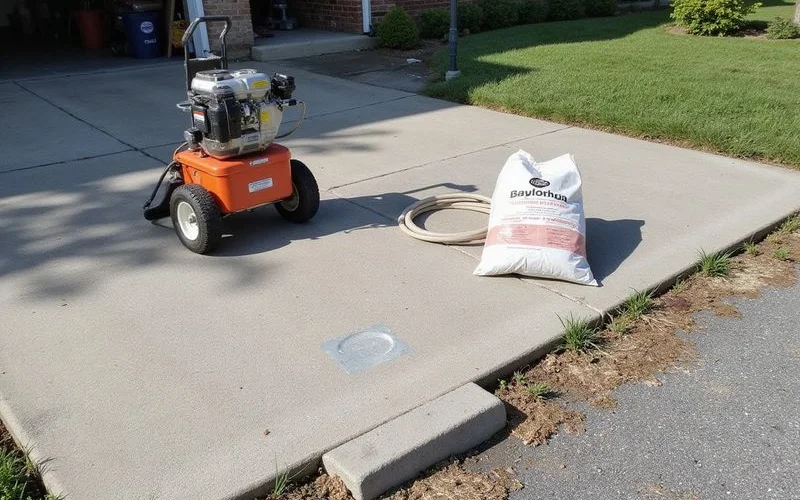 Polyurethane foam lifting equipment beside a walkway slab