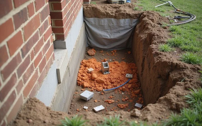 Structural support work under a slab-on-grade foundation