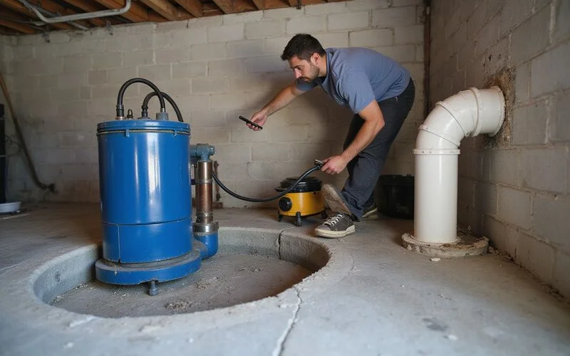 Testing a sump pump by lifting the float in a basement
