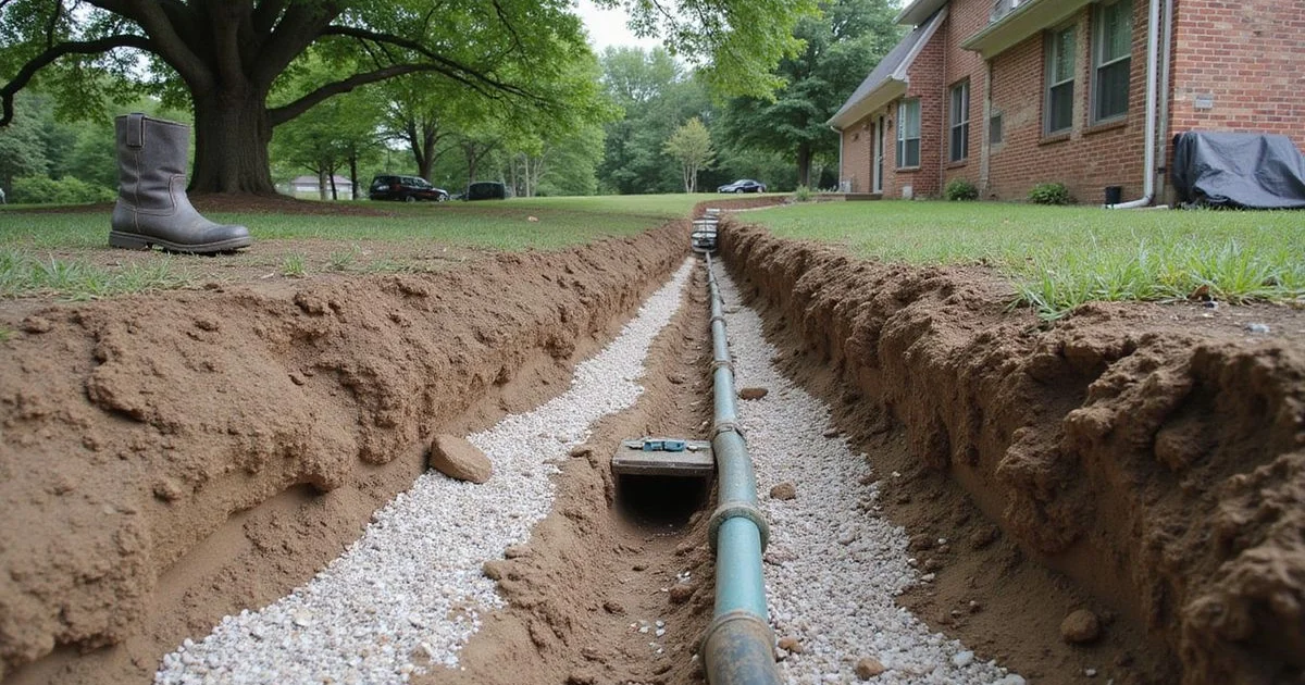 Buried downspout line with a pop-up emitter in a Middle Tennessee yard
