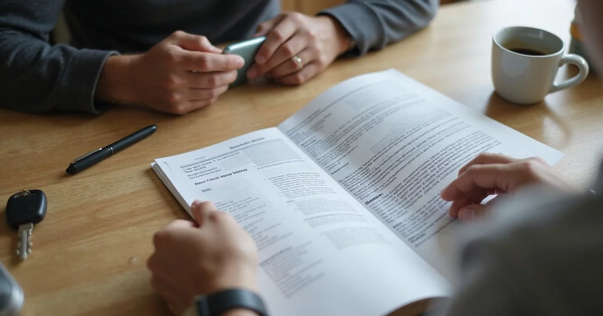 Homeowner reading a warranty document at a table