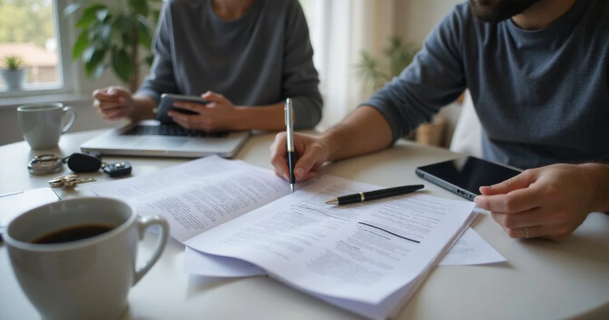 Homeowner reviewing an insurance policy document at a table