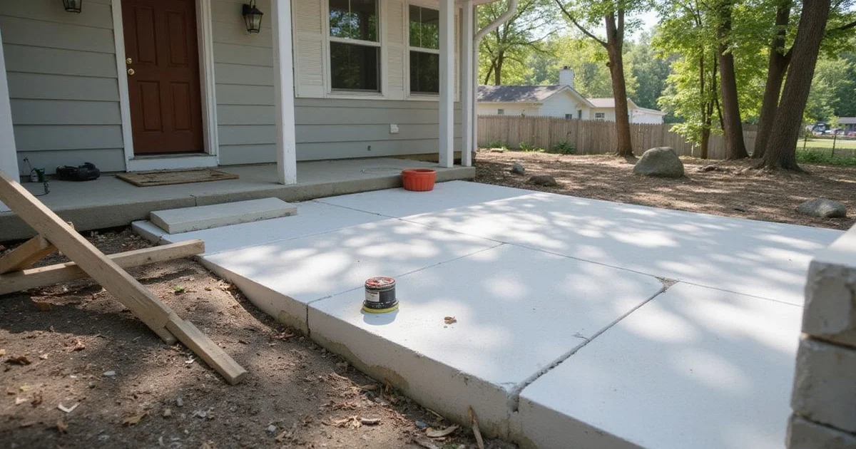 Polyurethane foam lifting of a settled concrete slab at a residential jobsite