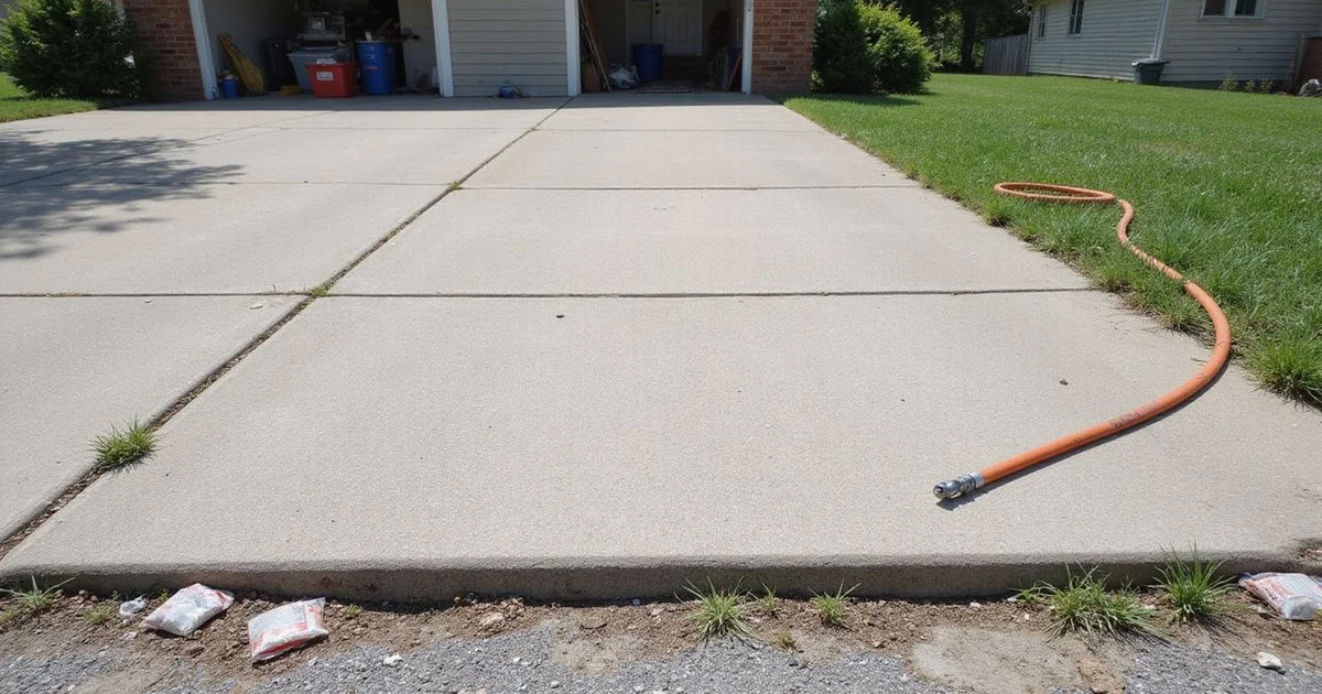 Settled driveway slab with a trip-hazard height difference