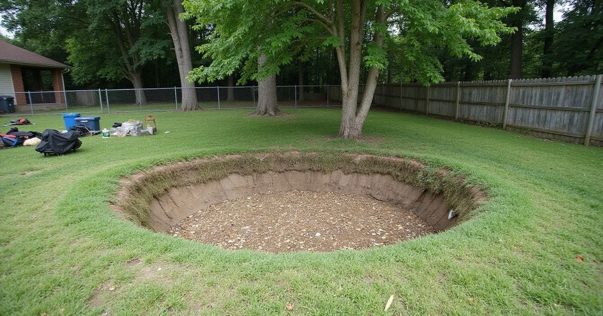 Shallow grassy depression in a residential Middle Tennessee backyard