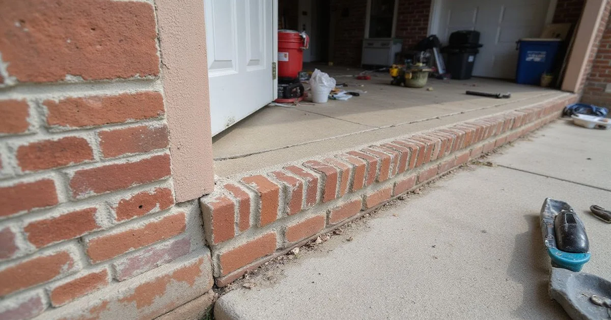 Stair-step crack in brick veneer near a garage door header on a Middle Tennessee home