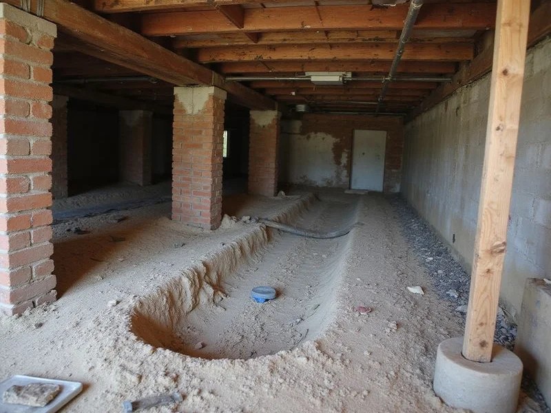 Bare dirt crawl space before moisture control work