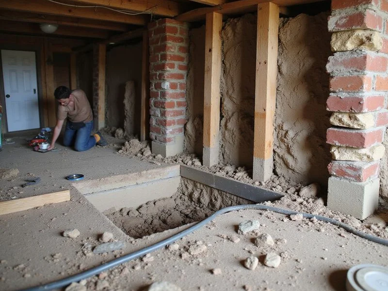 Decayed sill plate section being cut out for replacement