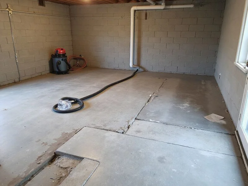 Dry basement floor after waterproofing work