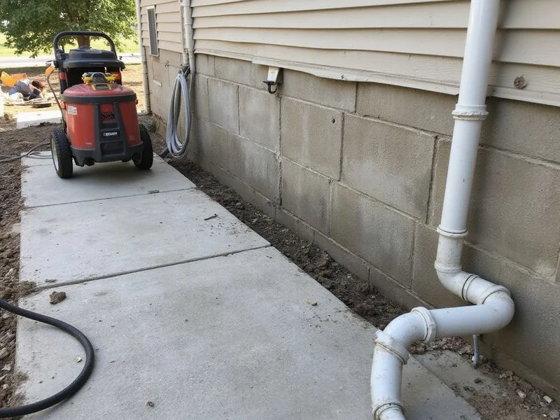 Exterior excavation exposing a foundation wall for membrane waterproofing