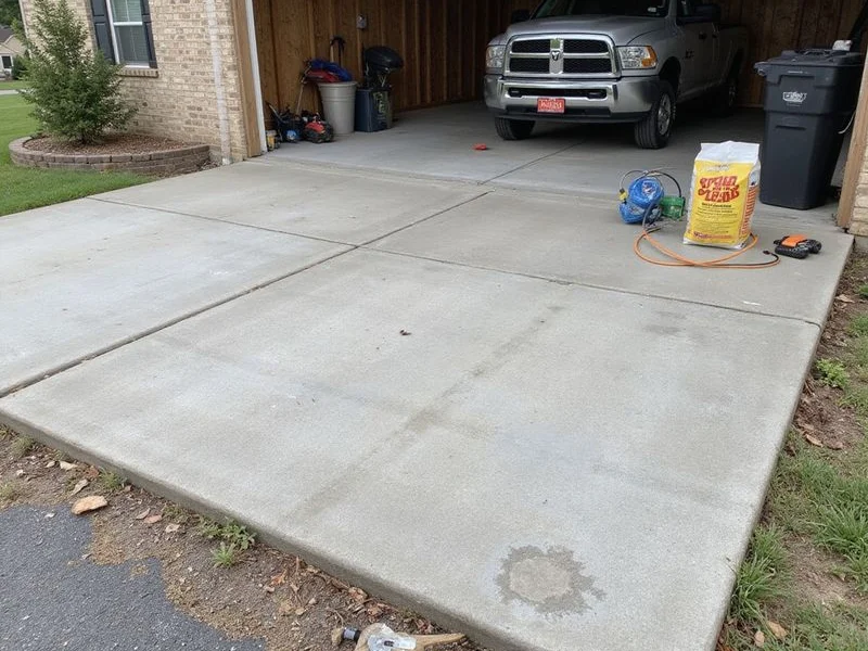 Levelled garage apron with patched injection ports