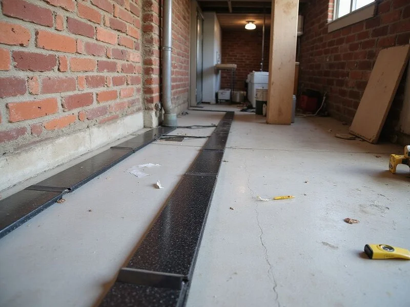 Row of carbon fiber straps along a stabilized basement wall