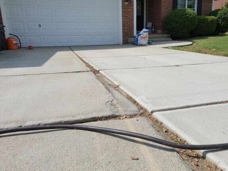 Freshly sealed control joint on a concrete driveway