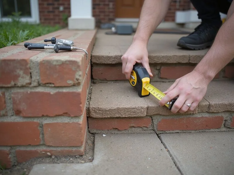 Crack width being measured against brick veneer