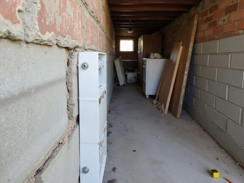 Wall anchor plate installed on the interior face of a basement wall