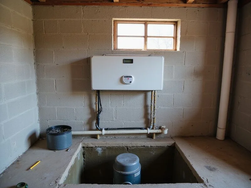 Water alarm and control panel above a sump system