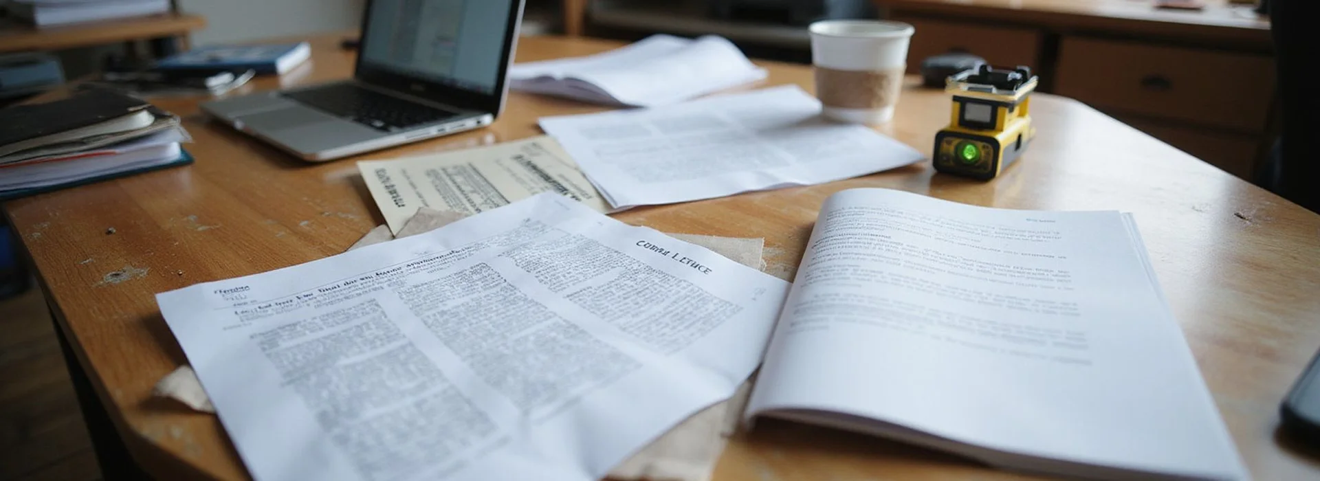 Desk with printed foundation guidance drafts and source citations