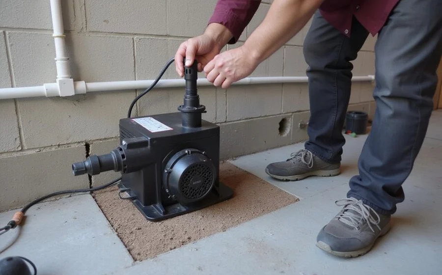 Hand lifting a sump pump float switch to test the cycle
