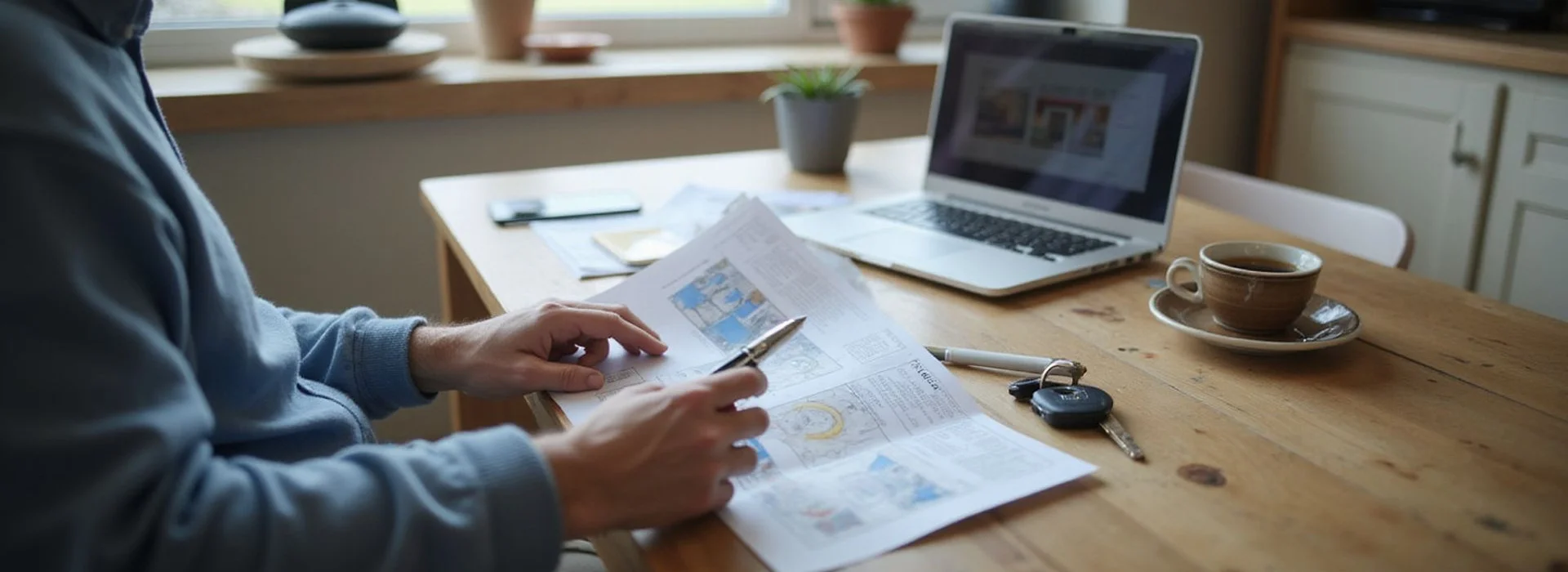 Homeowner reading foundation guidance notes at a kitchen table