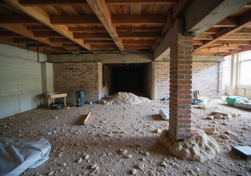 Sagging girder on a deteriorated block pier, before repair