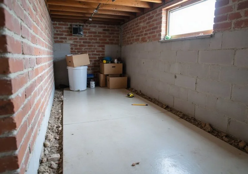 Same wall and floor dry after interior drainage and sump installation